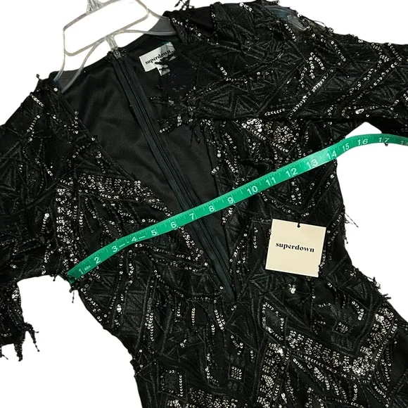 SUPERDOWN NWT Black Long Sleeve Nia Sequin Fringe Mini Dress XS - Picture 8 of 16